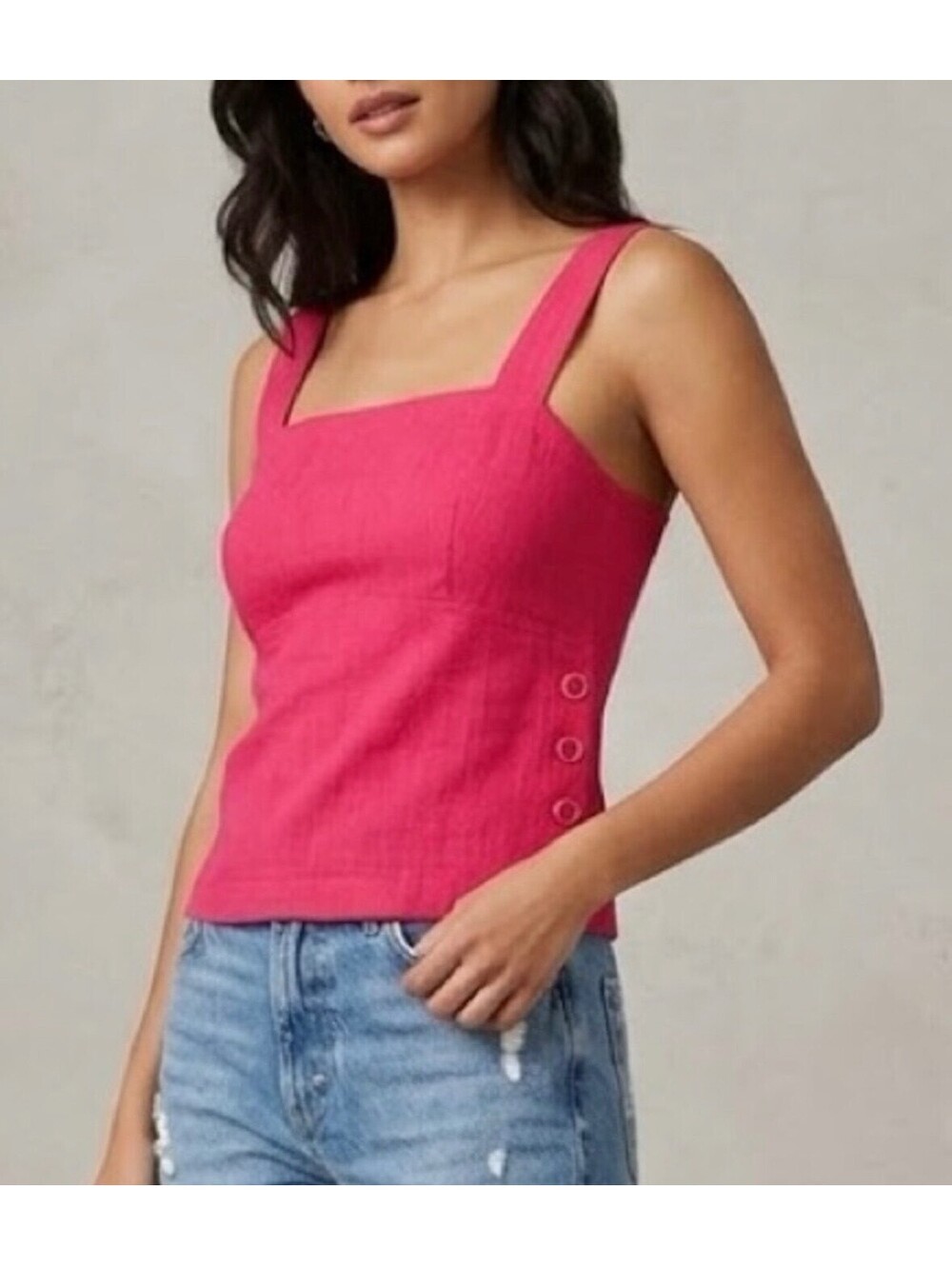 Maeve by Anthropologie Callie Medium Pink Textured Button Side Tank Top